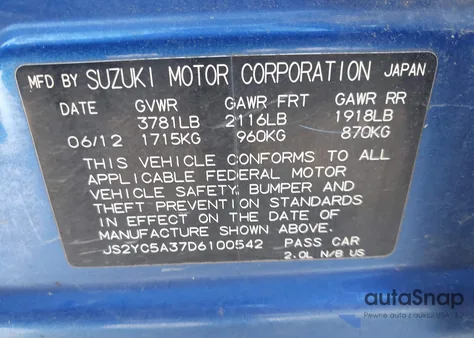 2013 Suzuki Sx4 Le/Le Popular z USA, uszkodzony, nr VIN JS2YC5A37D6100542